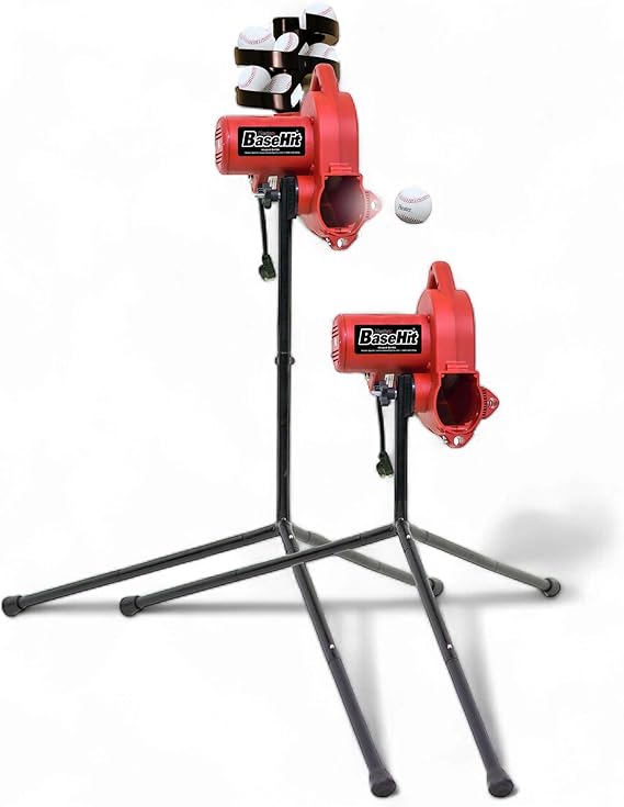 Heater Sports Base Hit Adjustable Real Baseball Pitching Machine 45 MPH Pitching Speed, Includes Automatic Ball Feeder | Perfect for Hitting and Fielding Training for All Skill Levels