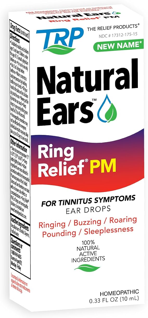 The Relief Products Ring Relief Ear Drops PM - 100% Natural Active Ingedients - for Ringing Ears and Tinnitus Symptoms - Nighttime Formula - 0.33 fl oz