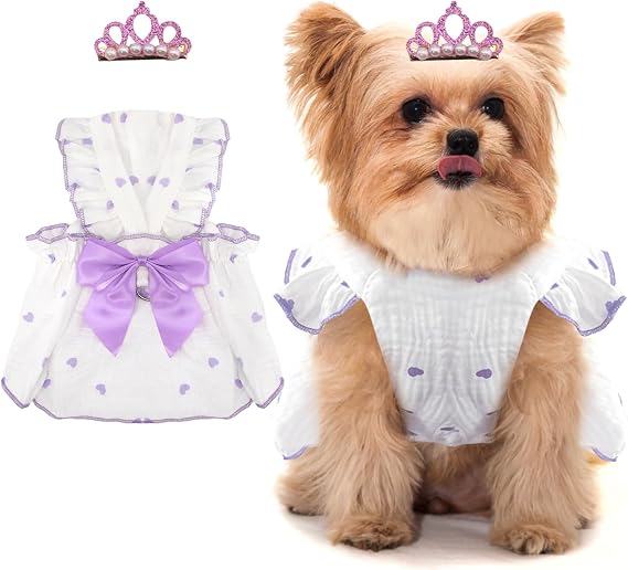Dog Dresses for Small Dogs Girl, Puppy Dress Heart Print Cat Dress Summer Clothes