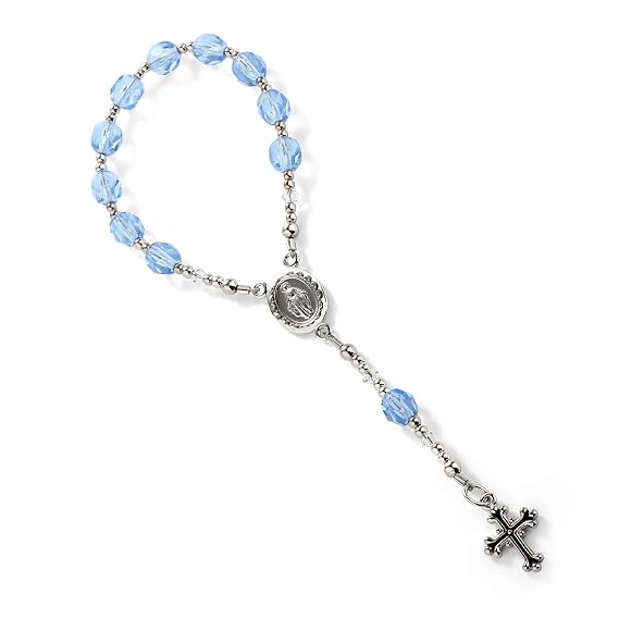 Precious Pieces Sterling Silver Blue Baby Rosary Baptism Gift for Baby Boys