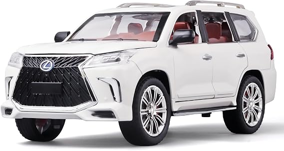 OANMYJJO Lexus 570 Boys Big Off-Road SUV Model, 1/24 Diecast Metal Toy With Lights, Sound and Pull Back Function - for Ages 4-7 (White)