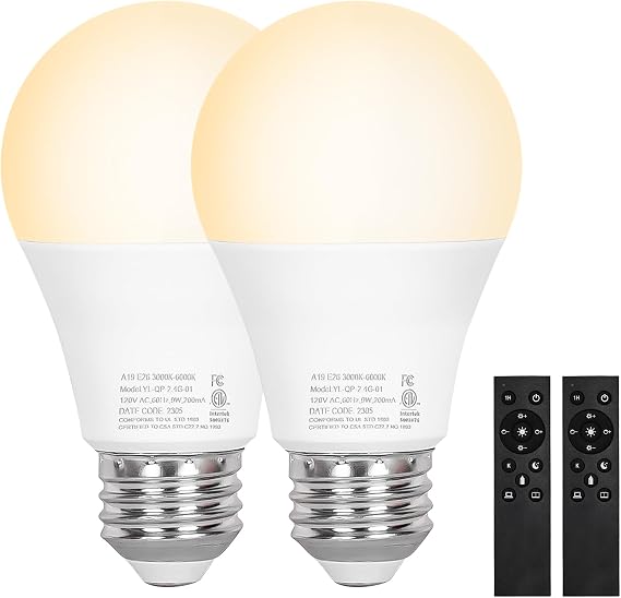 Brilvibera 2 Packs Remote Control A19 LED Light Bulb Set