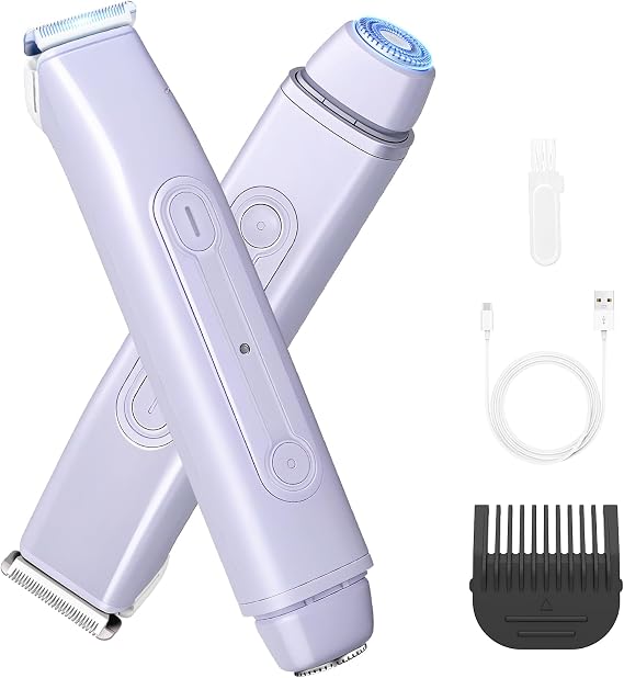QREEYX Bikini Trimmer Electric Razors for Women, 2-in-1 Dual-Head Cordless Body Hair Trimmer Facial Hair Removal for Face Lip Chin Pubic Underarm Legs, IPX6 Waterproof, Gifts for Women