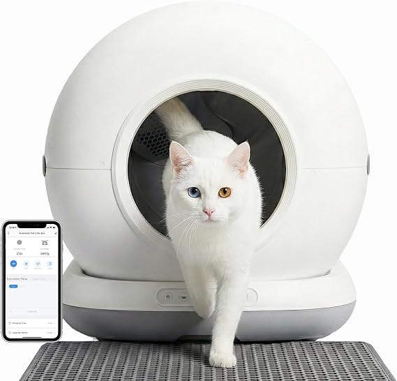 Haustier CB001 Gri Akıllı Otomatik Kedi Tuvaleti, APP ile Uzaktan Kontrol, 75lt Hazne, 7lt çöp haznesi, Ağırlık sensörlü