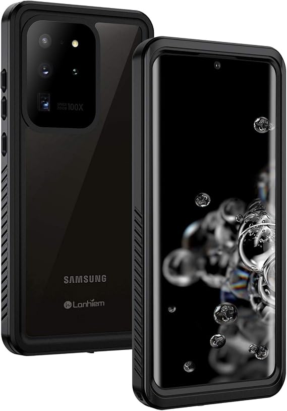 Lanhiem for Samsung Galaxy S20 Ultra Case, IP68 Waterproof Dustproof with Built-in Screen Protector, Heavy Duty Full Body Protective Phone Case for Samsung S20 Ultra 5G, Black/Clear