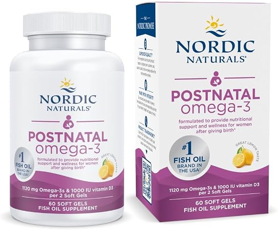 Nordic Naturals Postnatal Omega-3, 1120mg EPA & DHA+1000IU D3-60 Count | Formulated for new moms. Supports optimal wellness, positive mood, healthy metabolism. Lemon flavor, 30 servings