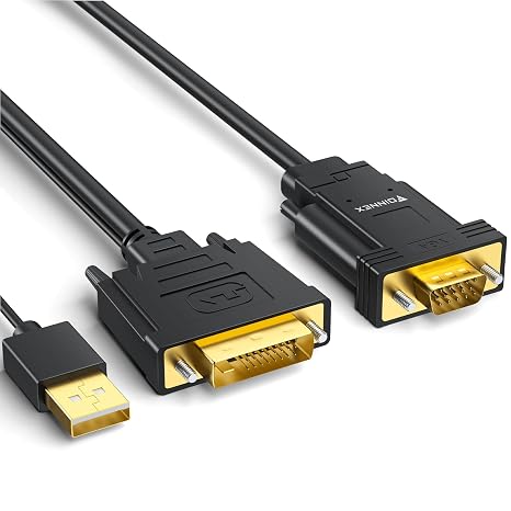 FOINNEX DVI to VGA Cable 6.6FT, Unidirectional DVI-D to VGA Cable Male to Male, PC to Monitor Conversion Cord Support 1080P