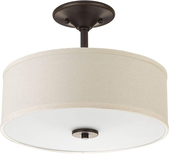 Progress Lighting Inspire 2-Light Linen Semi-Flush Light, Antique Bronze