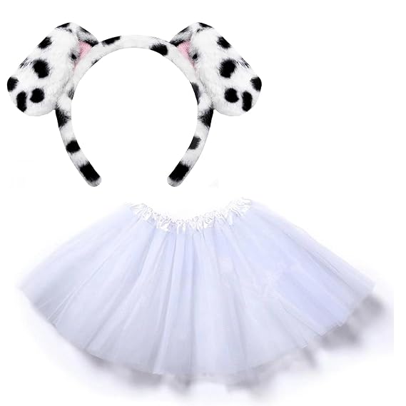HIWIND Dalmatian Dog Ears Headband, 5 Layers Tutus Skirt