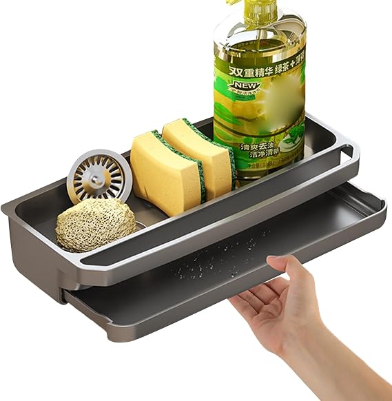Mutfak Süngerlik, Sünger Depolama Rafı - Büyük Paslanmaz Çelik Süngerlik Lavabo Caddy | Bulaşık, Bez, Deterjan ve Sünger için Duvara Monte Kaymaz Fonksiyonlu Lavabo Düzenleyici