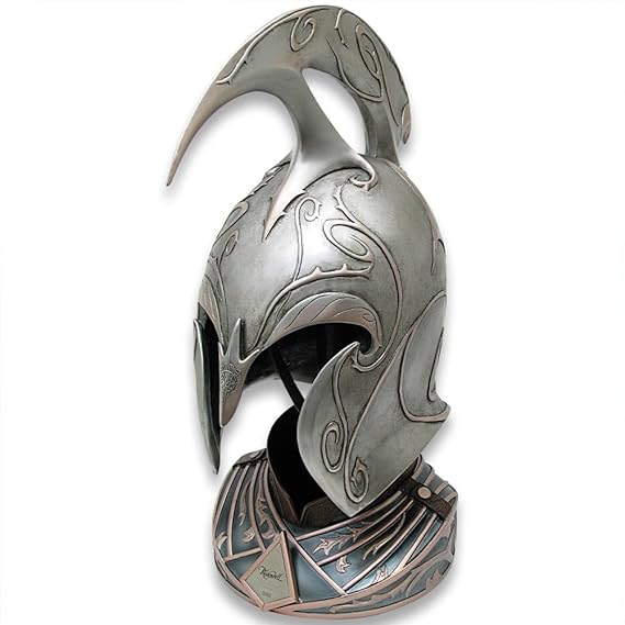 United Cutlery The Hobbit Rivendell Elf Helm - Officially Licensed Replica, Reinforced Polyresin Construction, Leather Chin Strap, Polystone and Wood Display Stand, for Movie Memorabilia Collectors