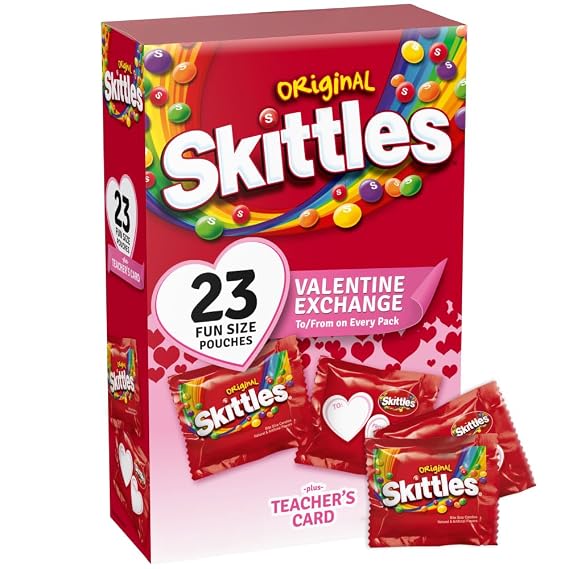 SKITTLES Original Fun Size Valentine's Exchange Chewy Candy, 23 Ct Box, Valentine's Candy