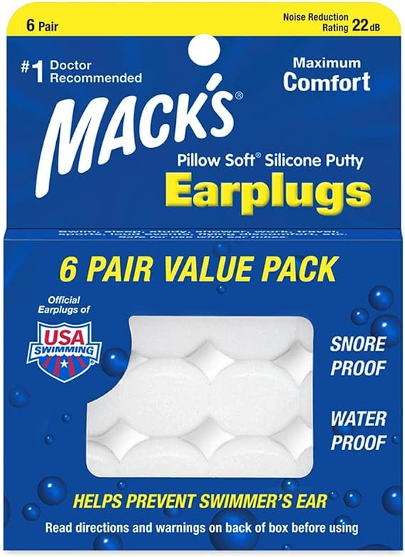 Mack's Pillow Soft Silicone Earplugs - 6 Pair, Value Pack The Original Moldable Silicone Putty Ear Plugs for Sleeping, Snoring, Swimming, Travel, Concerts and Studying | Made in USA