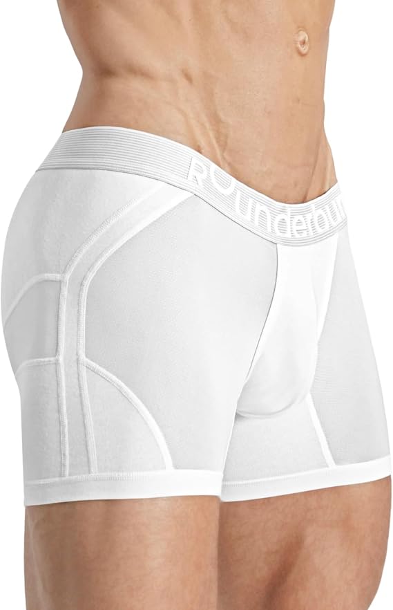 Rounderbum Mens Anatomic Tech Boxer Brief Anatomically Contoured Pouch, Cotton Stretch, Longer Leg Fit