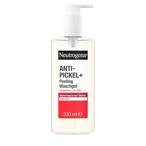 Neutrogena Anti-Pickel+ Peeling Waschgel 200 ml klärende Gesichtsreinigung mit reinigender Salicylsäure + 2Prozent PHA Gesichtspflege Gel für zu Unreinheiten neigende Haut