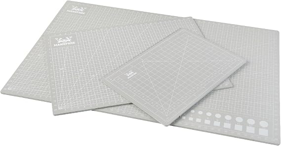 MANUFORE Gray Cutting Mat A3, A4, A5 Set with Centimeter and Inch Scale Self Healing Craft Cutting Board with 3mm 5-ply Thickness for Using Rotary Cutter, Craft Knife, Paper Knife