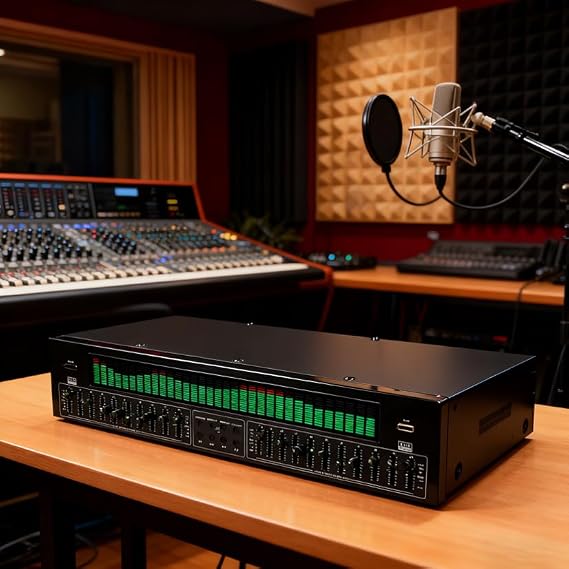 Stereo Digital Equalizer - Optical Coaxial Decoding, Noise Reduction, Dynamic Spectrum Display, Independent Tuning for Home, Recording Studio, Stage & Concert