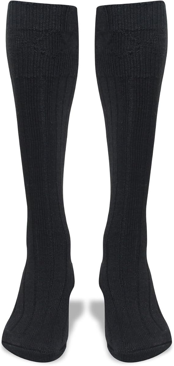 Scottish Highland Kilt Hose for Men, Ribbed Socks for USA Shoe Sizes, Wool Blend