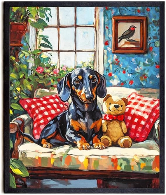 Bestbuddy Pet 8X10 Unframed Dachshund Sunroom Leisure House Pet Animal Oil Painting Art Print Poster Wall Decor Housewarming Kids Living Play Room AP242
