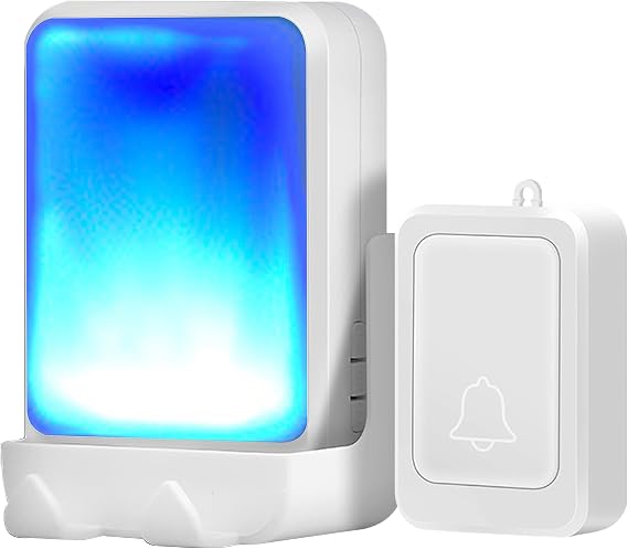 Loud Flash Doorbell with 7 Colors of Bright Light and 4 Volumes, Wireless Doorbells,at Home/Office, Suitable for the Elderly, Hearing Impaired People, Pregnant Women and Children