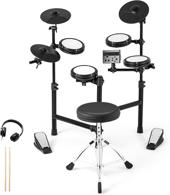 Costzon Electric Drum Set, Electronic Drum Kit for Beginner with 4 Quiet Mesh Pads, 150 Sounds, 9.5 Cymbals, Metronome, USB MIDI, Headphone, 2 Pedals, Drumsticks & Adjustable Throne