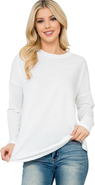RIAH FASHION Women's Long Sleeve Casual Basic T-Shirt Pullover Top - Soft Jersey Pocket Flare Loose Tunic
