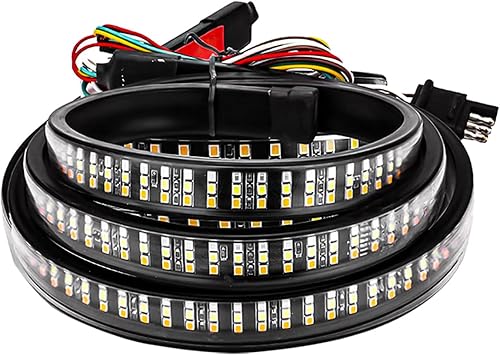 48" LED Tailgate Light Bar, Triple Row LED Tail Light Strip with Red Brake White Reverse Lights, Bright Waterproof Rear Lights Bar Universal for Pickup Trucks SUV RV Van (White & Yellow & Red)