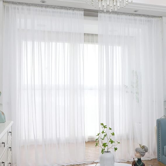 LONGTAI Window White Sheer Curtains 108 Inches Long 2 Panels Sheer Curtain Basic Rod Pocket Panel for Bedroom Children Living Room Yard Kitchen (White, 52" W x 108" L | 2 pcs)