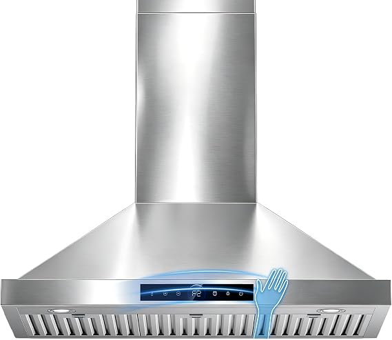 1200 CFM 36 Inch Wall Mount Range Hood, Stainless Steel Angled Design