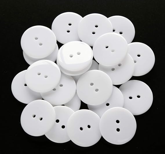 1 Inch (25mm) White Buttons Two Holes Resin Button for Sewing and Craft Pack of 100pcs