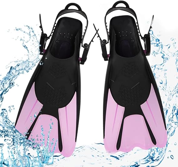 mizikuu Snorkel Swim Fins, Pink Size L-6 to 8.5 Swimming Flippers Adult with Adjustable Buckle Swimming TrainingFree Diving Flippers for Adult Men Women Children
