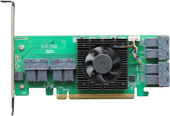 HighPoint Rocket 1180: PCIe 3.0 x16 8-Port U.2/U.3/M.2 NVMe AIC Industry Fastest-Performance (PEX8749)/ Capable of Supporting Over 100TB On a Single Controller!