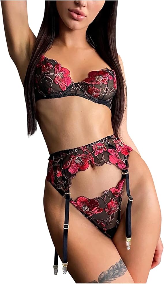 Women'S Lingerie Sets Transparent Lace Floral Embroidered Women'S Underwear With Steel Ring