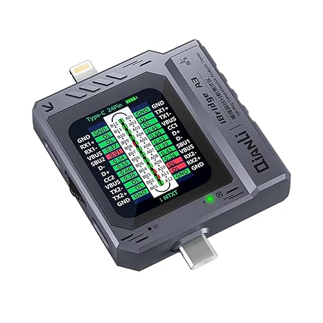 Mobile Phone Tail Plug Detector Tail Plug Comprehensive Analysis Tester Current Voltage Detection High Precision Digital Display Tester Support Lightning Type-C for iPhone Android Phone