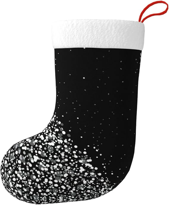 NEZIH Christmas Stockings with Black White Glitter Print, Fireplace Xmas Hanging Stockings for Family Holiday Party Gift
