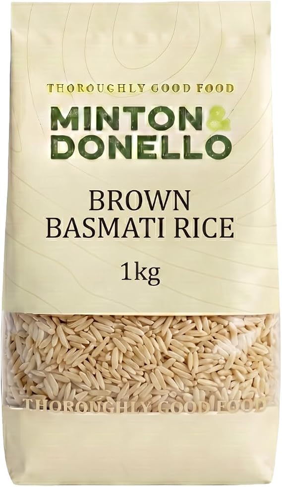 Minton & Donello 1Kg Organic Long Grain Brown Basmati Rice - High Fibre, Low Glycaemic Index, Rich in Nutrients