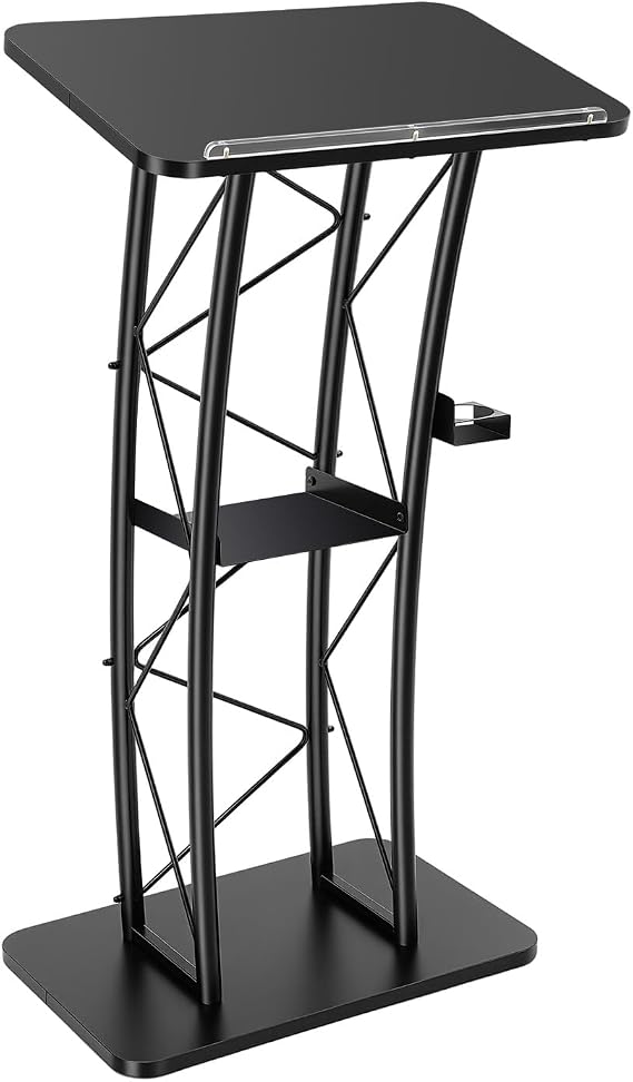 Curved Podium Stand with Cup Holder, 47 Inch Lectern for Church | Sturdy MDF & Iron Frame, Suitable Size, Easy to Install, with Baffle Design for Church, Teacher, and Conference Speaker