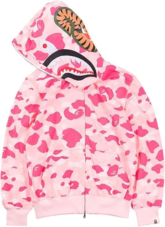 YEBIRAL Men's Bape Shark Hoodie Women's Hoodie 3D Camouflage Bape Hoodie Shark Head Shark Jacket Hip Hop Streetwear Pullover Unisex Loose Casual Sweat Jacket with Hood