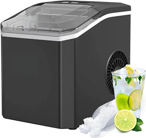 Ice Maker Countertop, Portable Ice Maker Machine, 9 Bullet Ice Ready in 7 Mins 2 Sizes, 26 Lbs/24h, Self-Cleaning Ice Makers with Ice Scoop and Basket for Home Kitchen Bar Party,Black