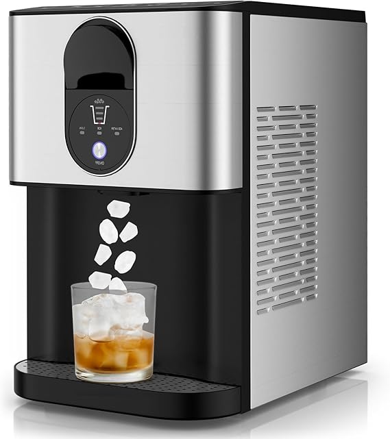 Self Dispensing Nugget Ice Maker, 56 lbs/24 H Ice Machine w/Self-Cleaning System, 15mins Quick Ice Make, Pebble Ice Maker, Stainless Steel Ice Makers Countertop for Home & Kitchen