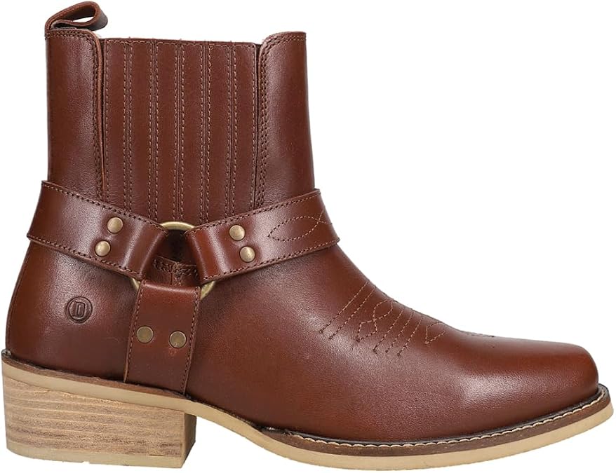 Dingo Mens Black Bart Square Toe Pull On Casual Boots Ankle