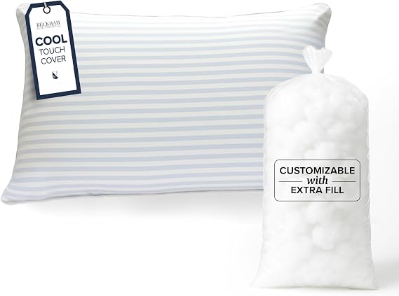 Beckham Hotel Collection Summer Sanctuary Queen Pillow - Cooling Qmax Adjustable Down Alternative Pillow w/Extra Fill, Ideal for Side Back Stomach Sleepers