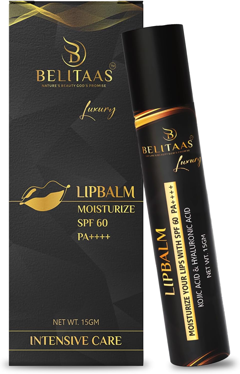 Belitaas LipBalm with SPF 60 PA+++ | Brightening Lip Balm for Dark Lips with Kojic Acid & Hyaluronic Acid| For Dark, Pigmented, Dry, Flaky Lip | Glossy Buttery Soft Pink Lips | For Women & Men 15gm