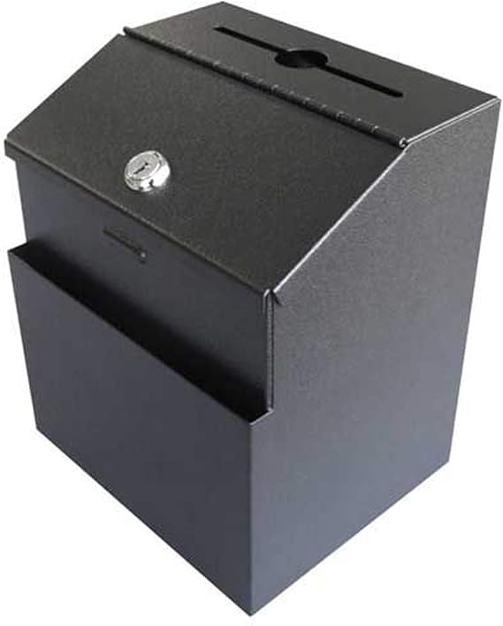 FixtureDisplays Metal Donation Suggestion Key Drop Box Express Checkout Comments W/Suggestion Cards Sales Lead Box 11118-BLACK+1040D