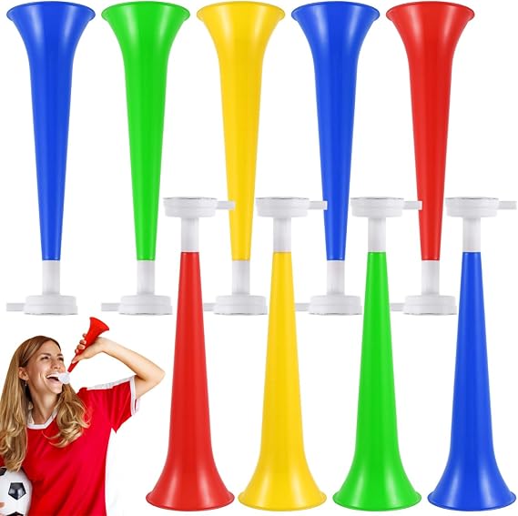 10Pcs Stadium Horns - Loud Sturdy Plastic Trumpets for Sports Events, Parties and Celebrations | Vuvuzela-Style Noise Makers for Crowd Cheering, Graduation, Parades, Birthday Parties (Random Colors)
