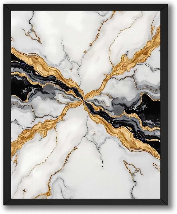 InkFlow Posters Gold Black White Marble Canvas Poster - Contemporary Marble Art Featuring Bold Black, White, and Gold Elements for Luxe Interior Style- 8x10 ROLLED CANVAS Print