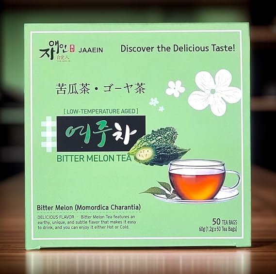 Bitter Melon Tea Natural Pure Korean Gohyah Fruit Tea Ampalaya Karela Leaves No Sugar, Caffeine Free, Gluten Free, Vegan, Low Temperature Aged (50 Tea Bags) Product of KOREA