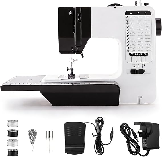 Sewing Machine, 38 Stitches Electric Double Needle Sewing Machine Household Compact Lightweight Automatic Embroidery Machine with Extension Table(UK 220V)