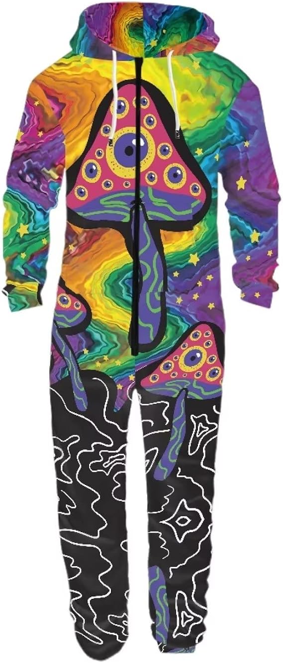Coloranimal Unisex Women Men Onesie Jumpsuit Fashion Novelty One Piece Pajama Set with Pocket Nightwear Romper Size S-4XL