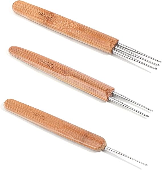 3 Pieces Dreadlocks Tool Dreadlock Crochet Hook Set Hair Crochet Needle | Includes 3Pcs Dreadlock Crochets with 1 Hook 2 Hooks 3 Hooks for Braid Craft (1 mm)